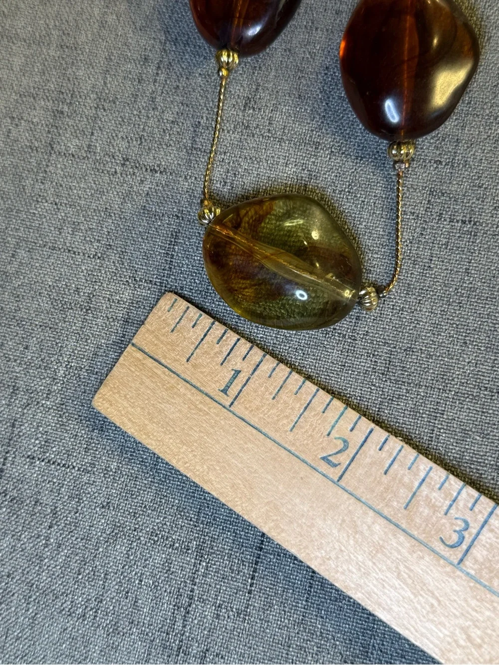 Vintage Amber Tone Lucite Acrylic Nugget Station Necklace 30